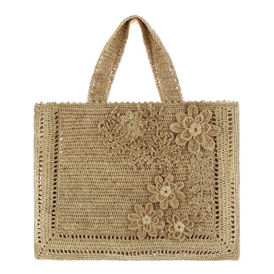 Floral Raffia Tote aus Bast