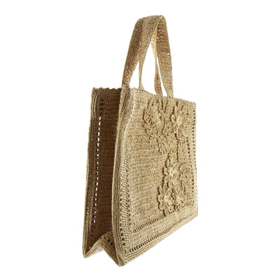 Floral Raffia Tote aus Bast