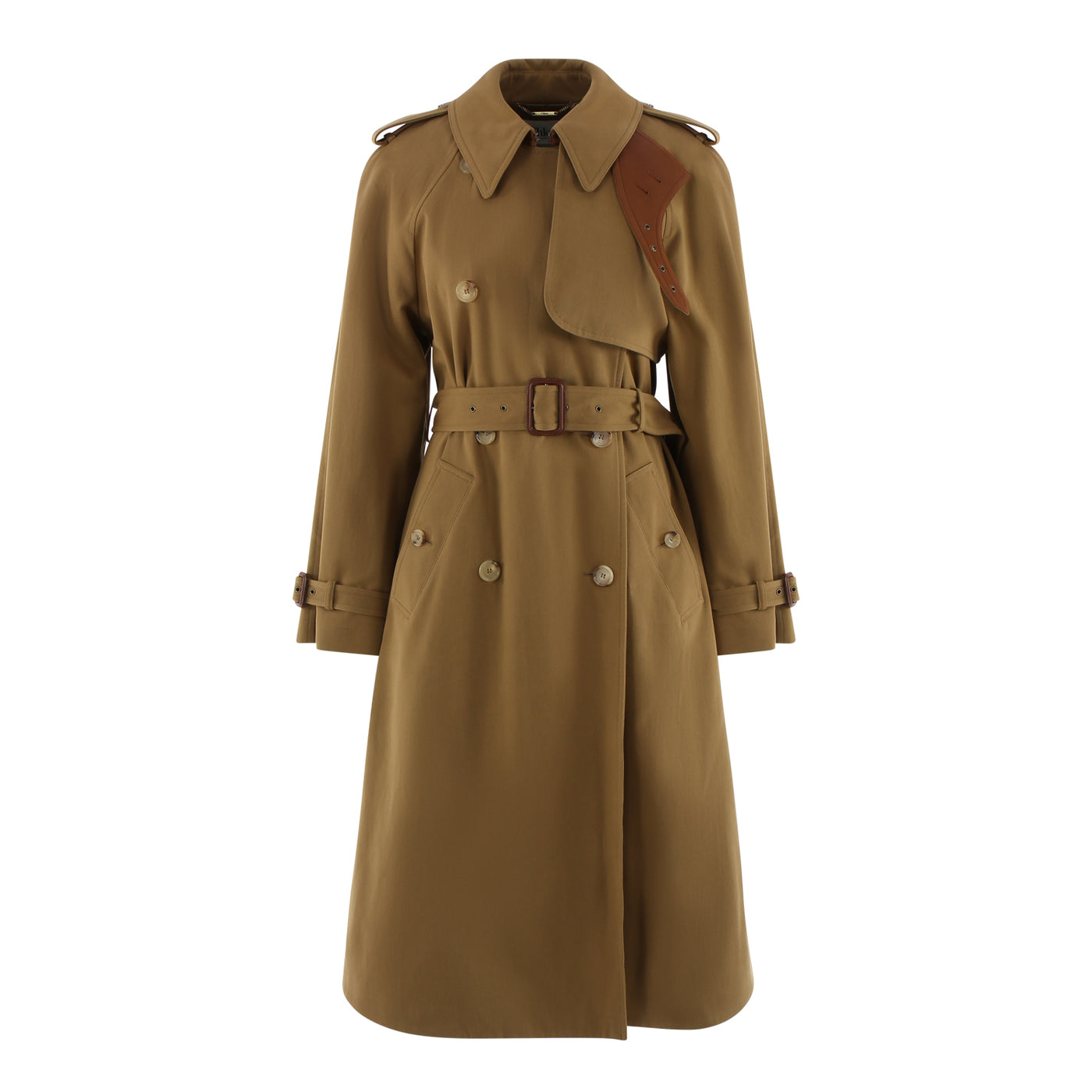 Trenchcoat aus Baumwollgabardine mit Lederbesatz