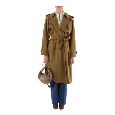 Trenchcoat aus Baumwollgabardine mit Lederbesatz