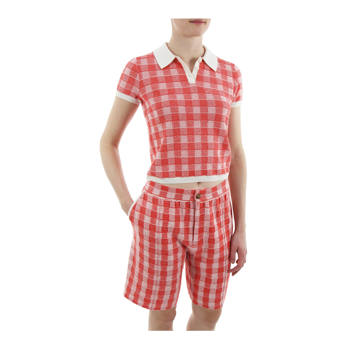 Poloshirt Gingham aus Seidenmix