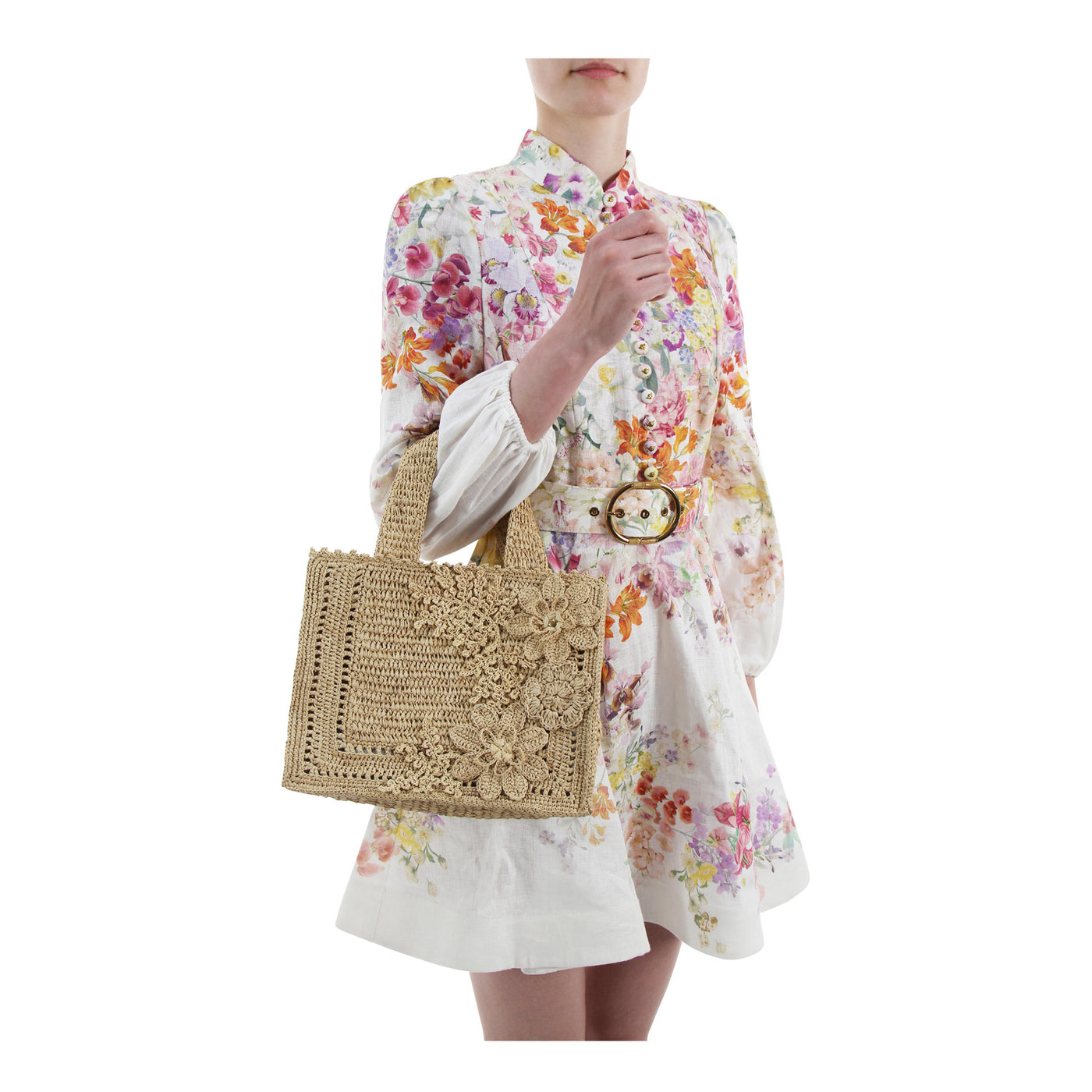 Floral Raffia Mini Tote aus Bast