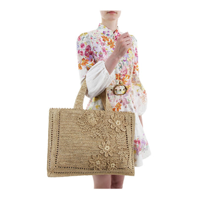 Floral Raffia Tote aus Bast